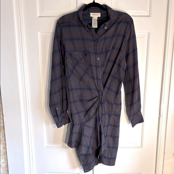 NWT Isabel Marant Etoile Eggplant Black Tan Muted Plaid adjustable Shirt Dress - Picture 3 of 16